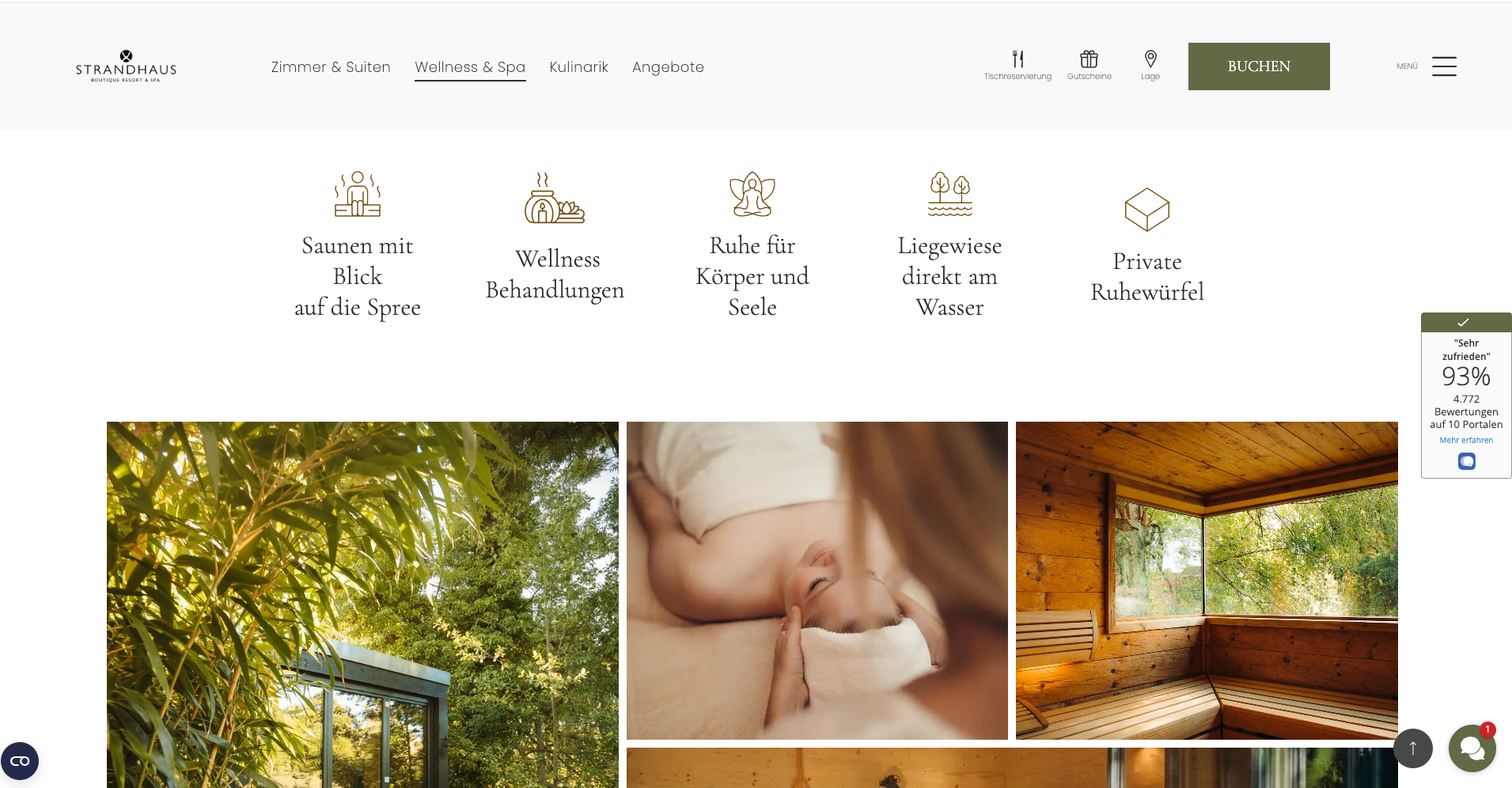 Ein Screenshot einer Website, auf der eine Frau zu sehen ist, die mit einem Handtuch um den Hals auf einem Bett liegt.