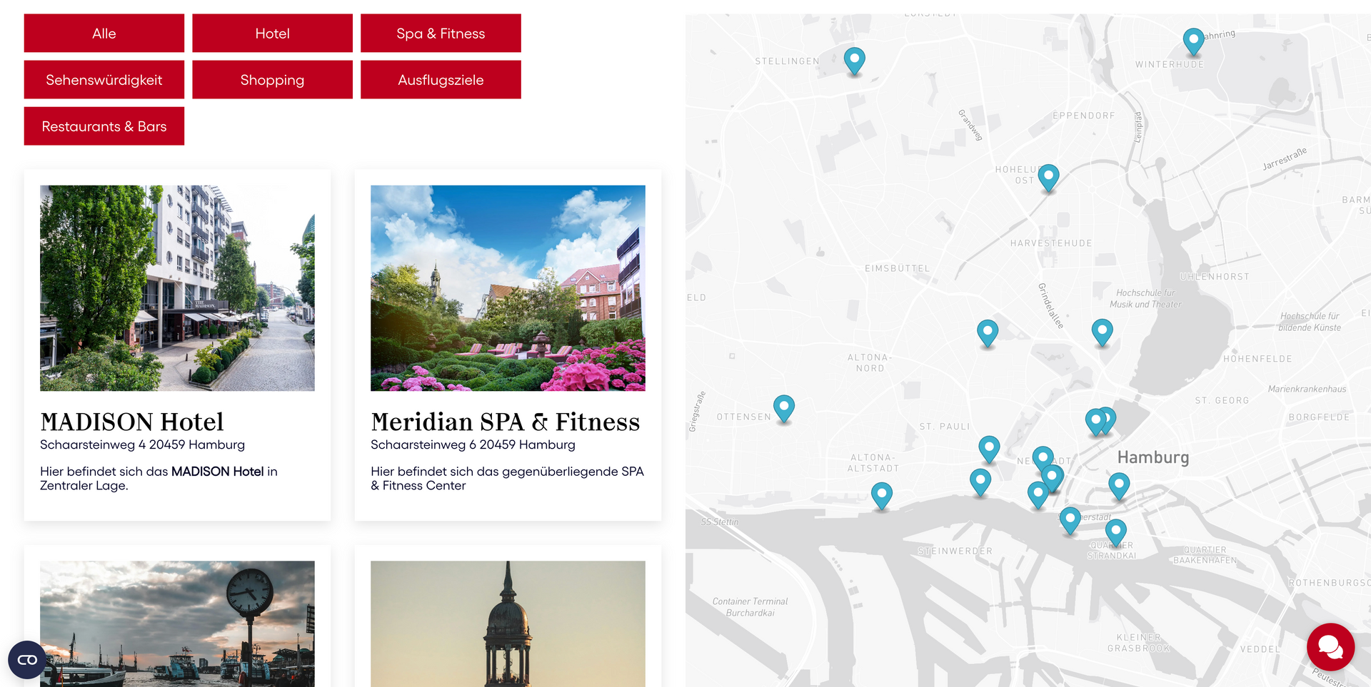Ein Screenshot einer Website, die eine Karte einer Stadt zeigt.
