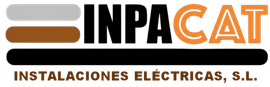 Logotipo para INPACAT: Texto en negro, &ldquo;CAT&rdquo; en color naranja, barras horizontales arriba, barra negra abajo y texto &ldquo;INSTALACIONES EL&Eacute;CTRICAS, SL&rdquo;.