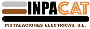 Logotipo para INPACAT: Texto en negro, &ldquo;CAT&rdquo; en color naranja, barras horizontales arriba, barra negra abajo y texto &ldquo;INSTALACIONES EL&Eacute;CTRICAS, SL&rdquo;.