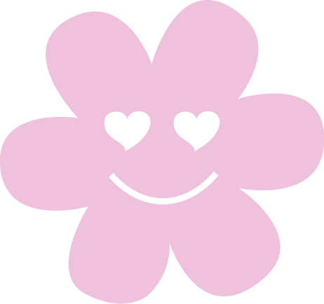 Icône d'une fleur avec un sourire et des cœurs à la place des yeux.