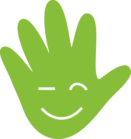 Icône d'une main gauche avec un sourire et un clin d'œil.