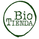 Logotipo circular verde de Bio Tienda con texto verde estilizado sobre fondo blanco.