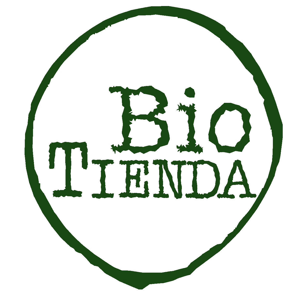 Logotipo circular verde de Bio Tienda con texto verde estilizado sobre fondo blanco.