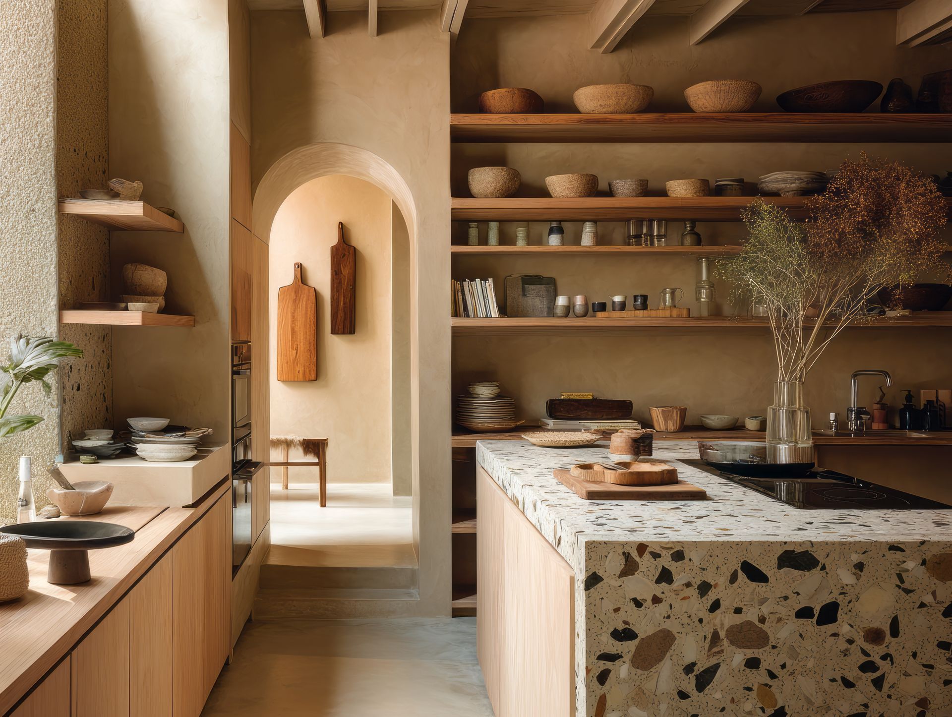 Cuisine avec un plan de travail en terrazzo