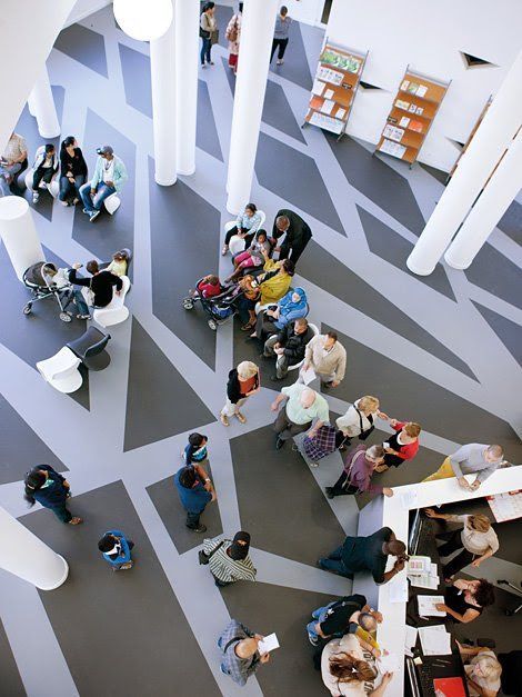 Sol en béton ciré avec des formes géométriques