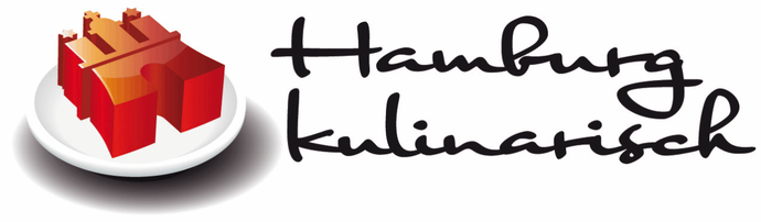 Das Hamburg kulinarisch Logo: ein rotes Schlosssymbol auf einer weißen Platte neben dem schwarzen Text „Hamburg kulinarisch“.
