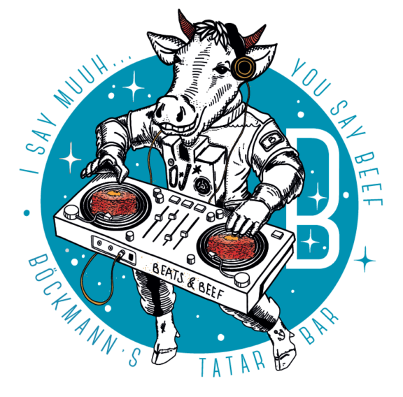 Logo für „Böckmanns Menü“, bestehend aus türkisfarbener Blockschrift und brauner Schreibschrift, getrennt durch zwei dünne horizontale Linien.