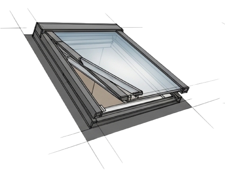 Illustration technique conceptuelle d'une fenêtre de toit.