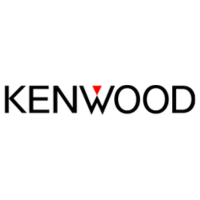 The logo for kenwood is black and red with a red heart in the middle.