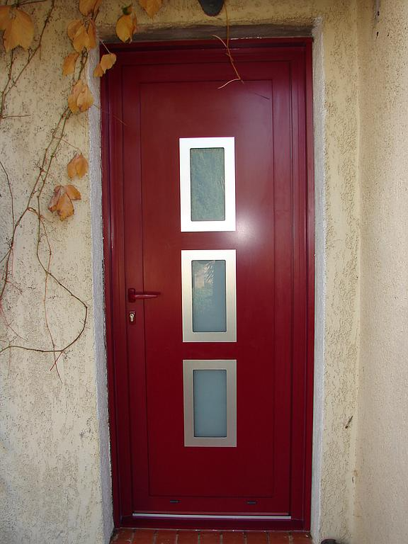 Porte d'entrée semi vitrée rouge