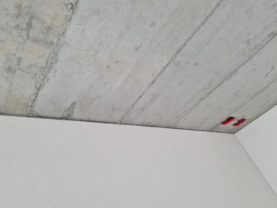 Ein Raum mit Betondecke und weissen Wänden. Foto von der Vini-Bau GmbH.