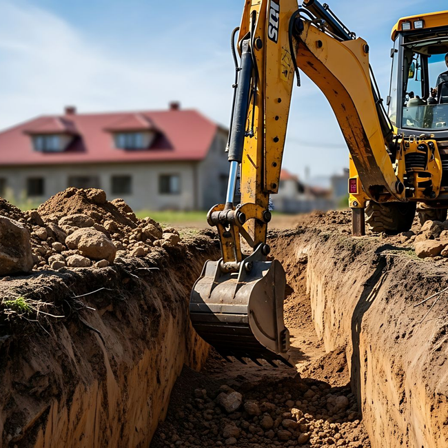 Travaux de terrassement dans un jardin