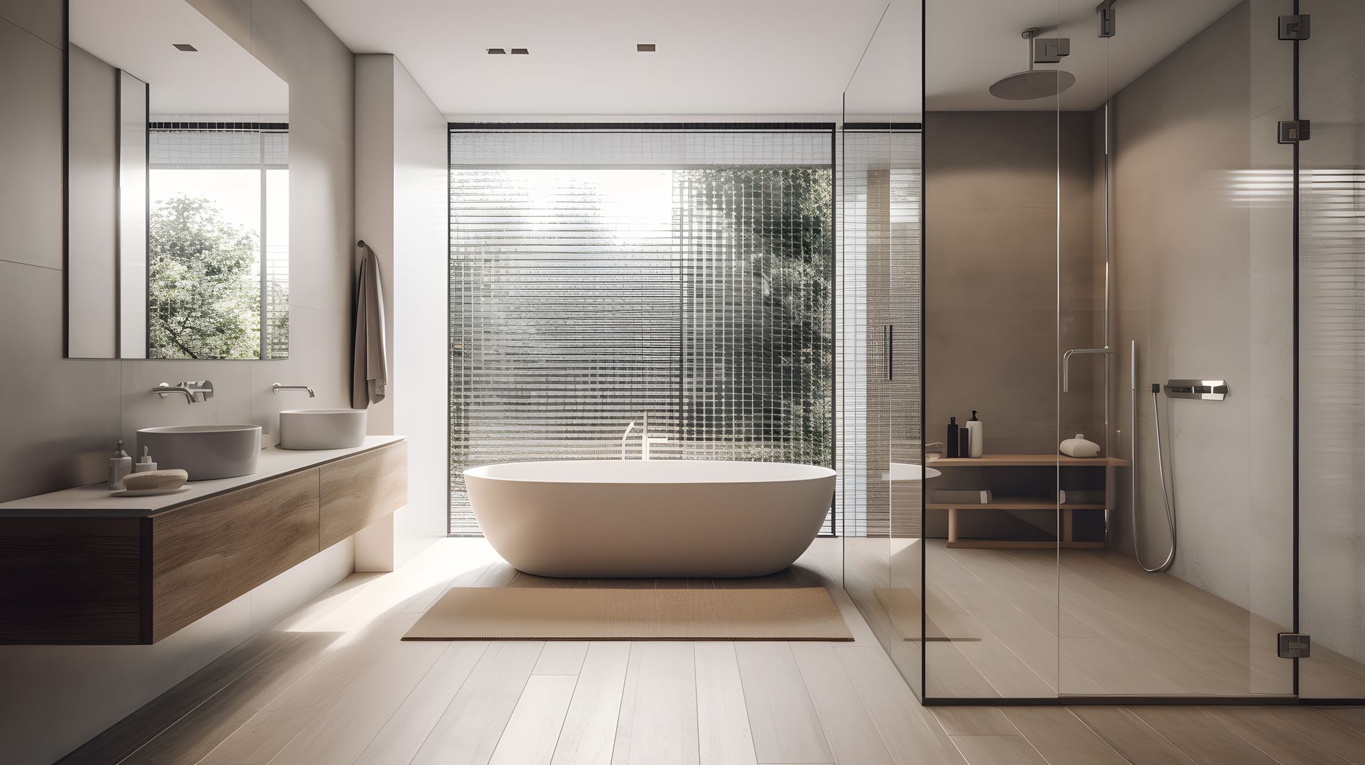 Un tableau aux couleurs vives représentant une feuille est accroché à un mur brun, donnant sur une salle à manger lumineuse.