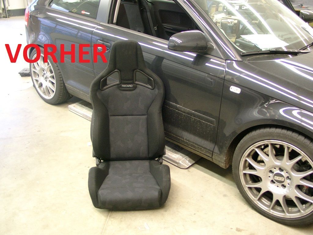 Audi A3, Recaro Sportster CS Sitze nachgerüstet und auf Kundenwunsch in zweifarbigem Leder neu bezogen.