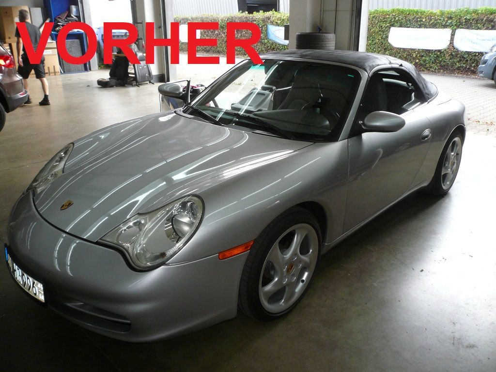 Porsche 911 Typ 996 Cabrio Bj. 02-06, Verdeckbezug in Sonnenland Stoff rot geliefert und montiert.