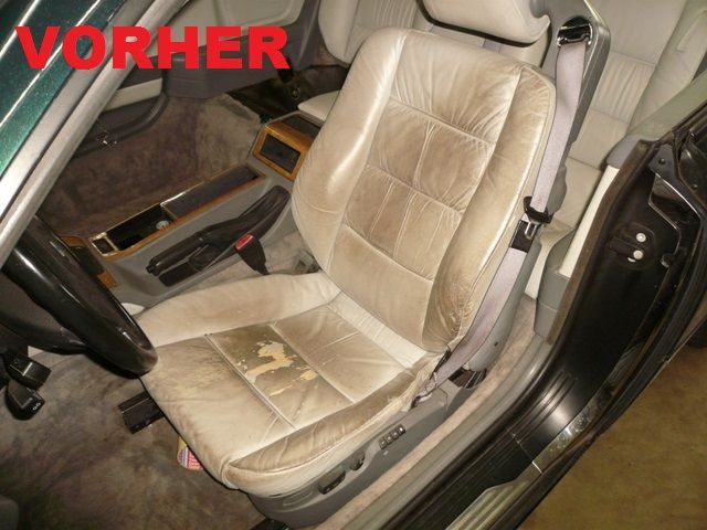 BMW 8er Innenausstattung in Leder Beige neu angefertigt und montiert. Himmel in Alcantara Beige neu bezogen.