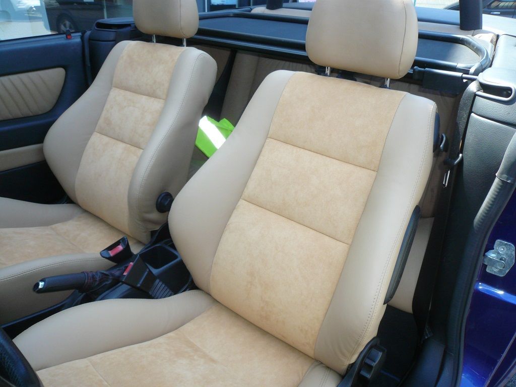 Opel Astra G Cabrio, beide Vordersitze in Leder Alcantara und Schaltsack neu bezogen.