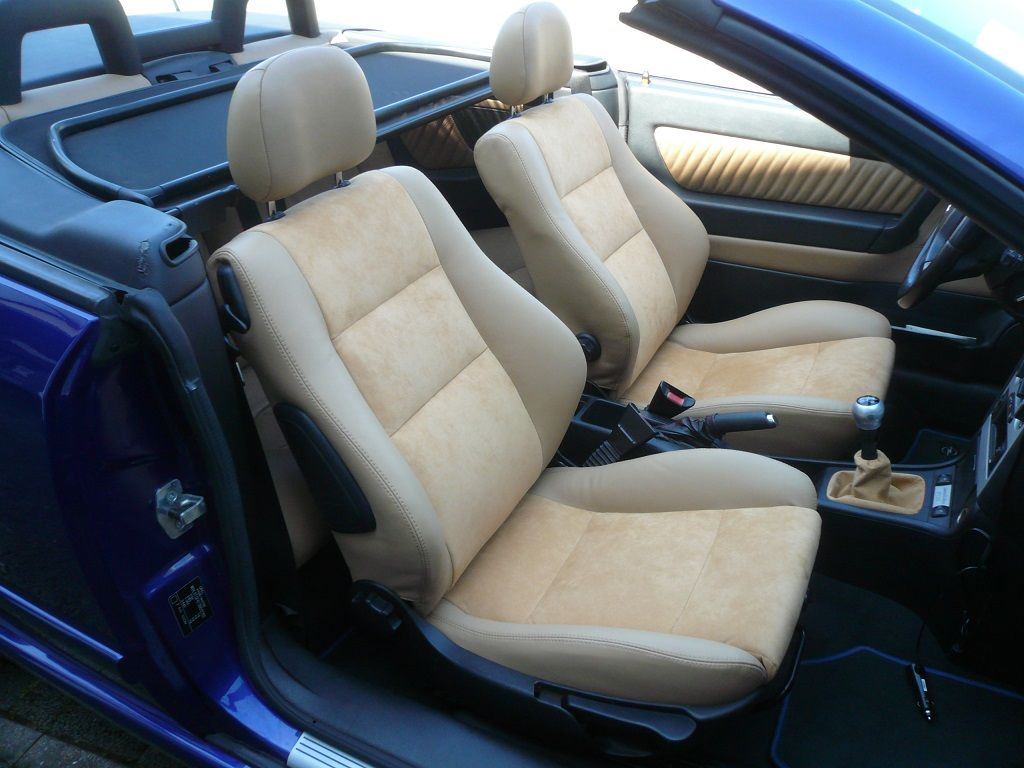 Opel Astra G Cabrio, beide Vordersitze in Leder Alcantara und Schaltsack neu bezogen.