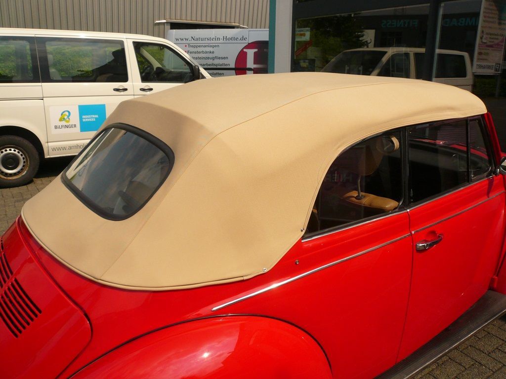 Verdeckbezug in Sonnenlandstoff beige geliefert und montiert