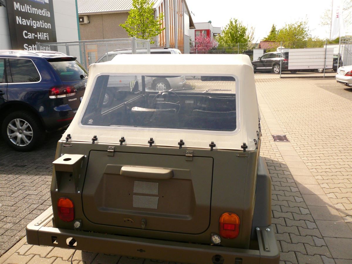Kübel, Verdeckbezug in Sonnenland Stoff beige geliefert und montiert.