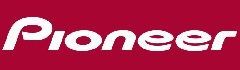 Das Pioneer-Logo ist weiß auf rotem Hintergrund.