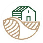 SAND+KIES-Logo mit einem Haus inmitten eines Feldes an einem Fluss