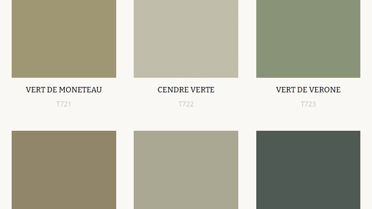 Échantillons de peintures d'Argile : couleurs froides