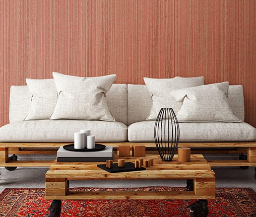 Un mur en toile de verre couleur terracotta dans un salon