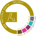 Insignia de accesibilidad web revisada con diseño circular en verde oliva, blanco, magenta y gris, 02|2027 y texto aitzcorpore.es