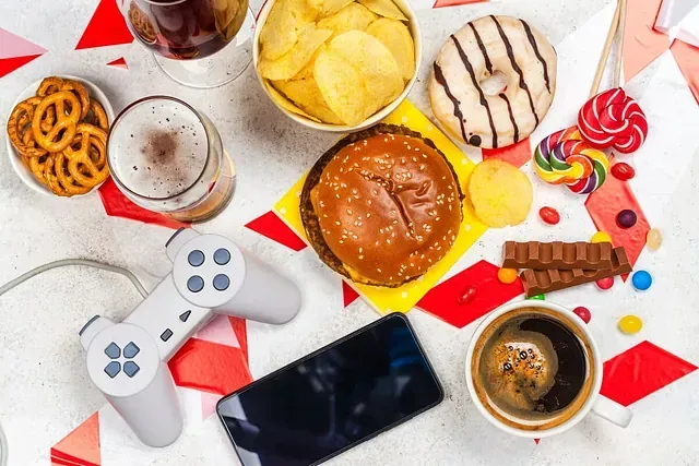 Hamburguesa y mando de juego