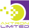 Logo of Axtron Limited. Purple square and light green circle with pixelated design. Text: Axtron Limited.