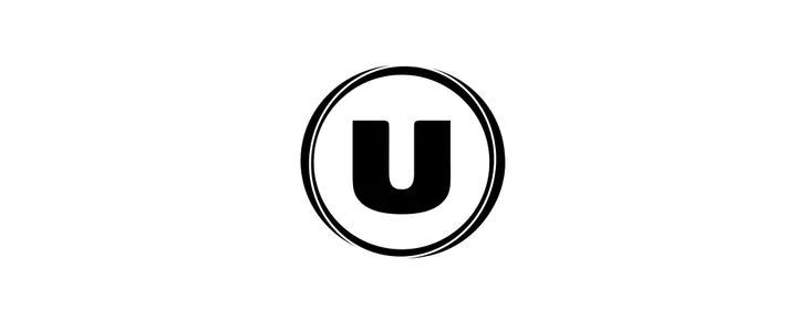 Un « U » noir à l'intérieur d'un cercle noir sur fond blanc, symbole de certification casher.