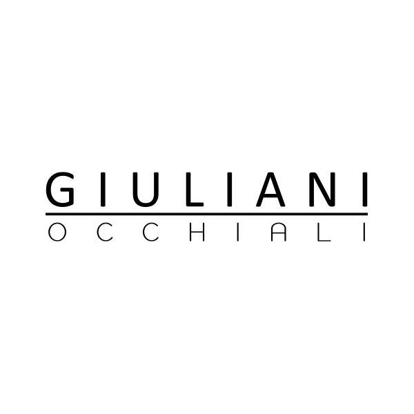 Ein schwarzweißes Logo für Giuliani Occhiali auf weißem Hintergrund.