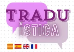 Un bocadillo de diálogo morado con las palabras tradu istica en él