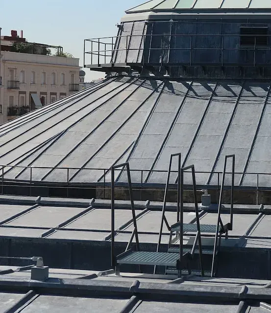 Techos metálicos con escaleras de seguridad y tramo elevado.