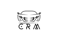 Logotipo en blanco y negro que presenta un automóvil estilizado sobre las letras 