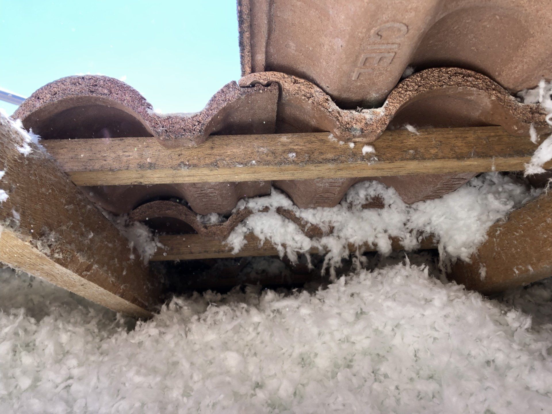 isolation blanche sur plancher avec tuile incurvé
