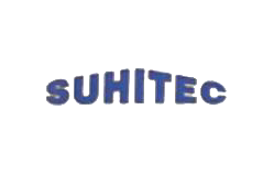 Un logotipo azul y blanco para suhtec sobre un fondo blanco.
