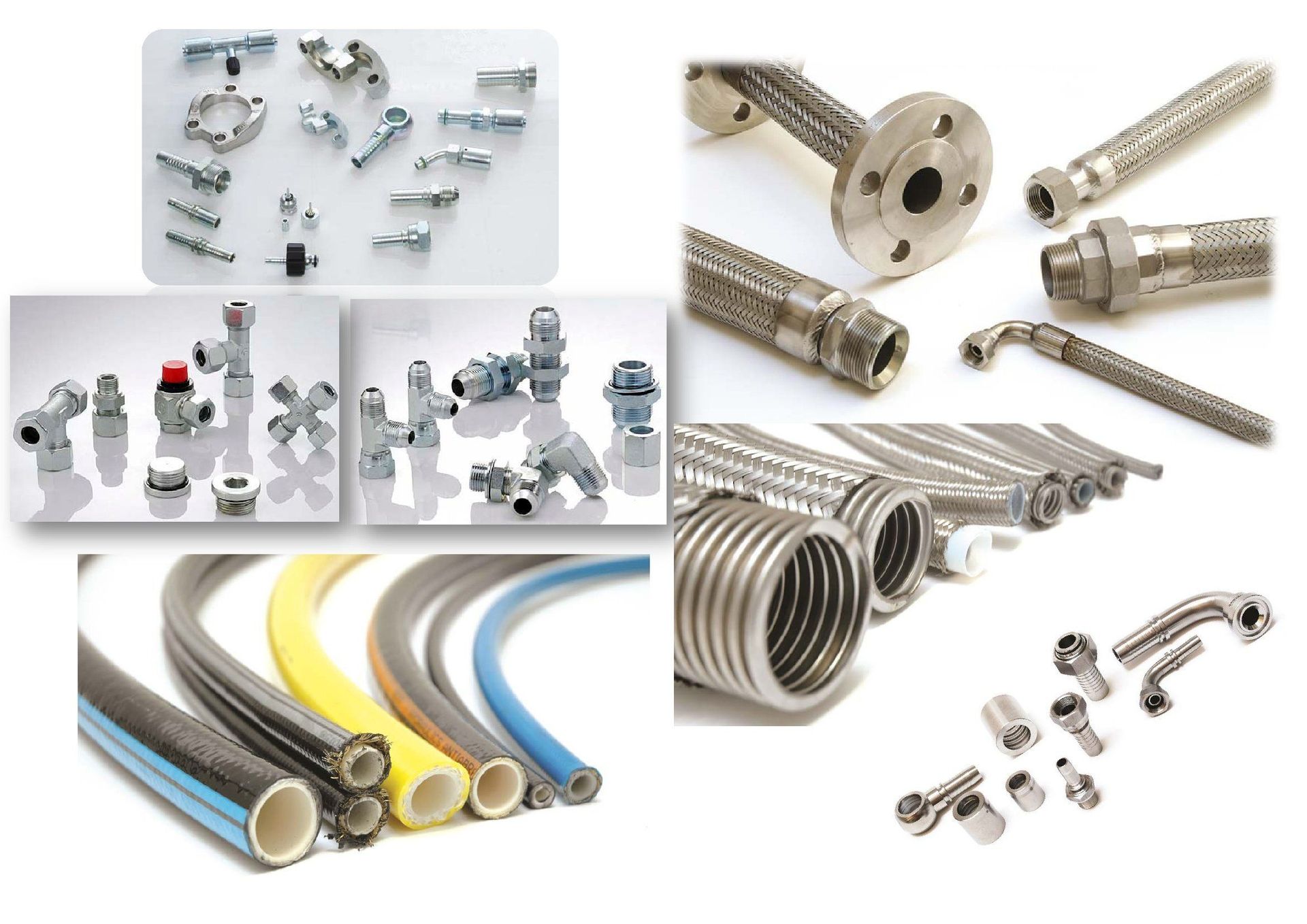 Un collage de diferentes tipos de mangueras y accesorios.