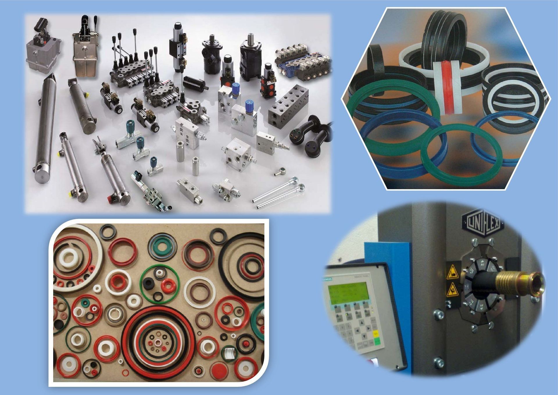 Un montón de diferentes tipos de anillos de goma y cojinetes.