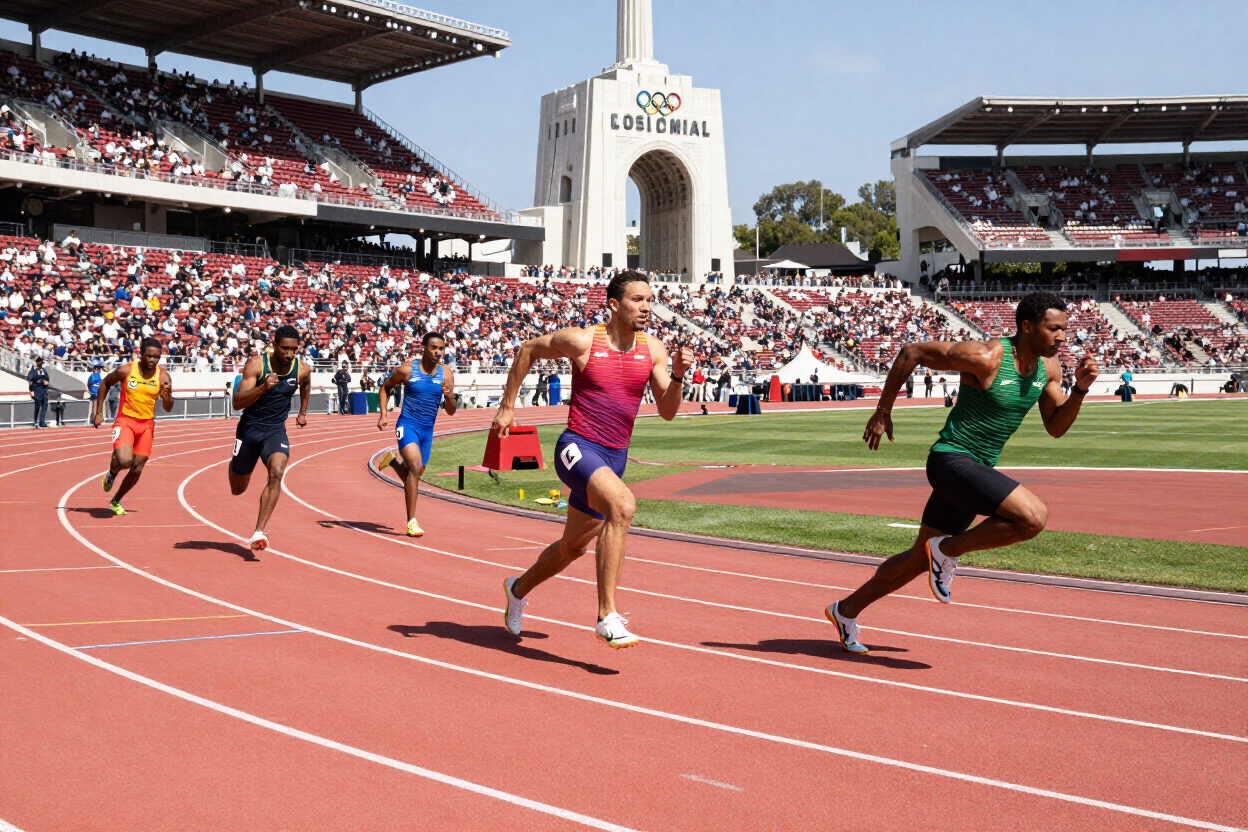 Men's 100m Final at LA Memorial Coliseum