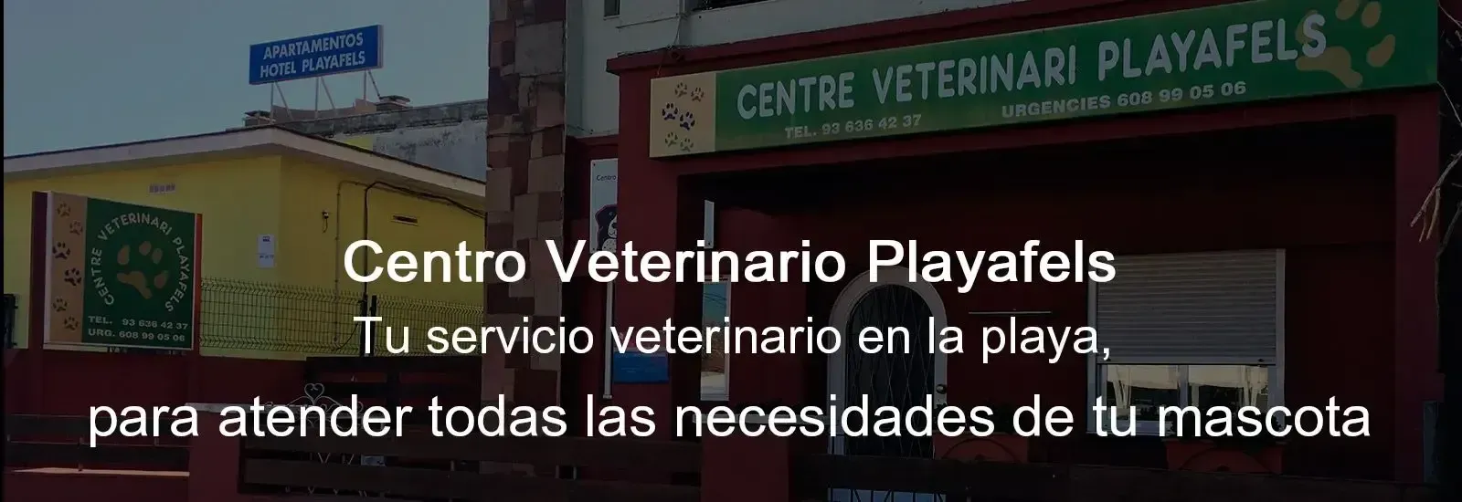 Un cartel para el Centro Veterinario Playafels en español