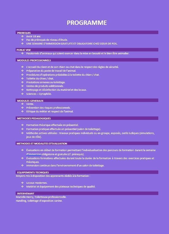 Plaquette des étapes de formation