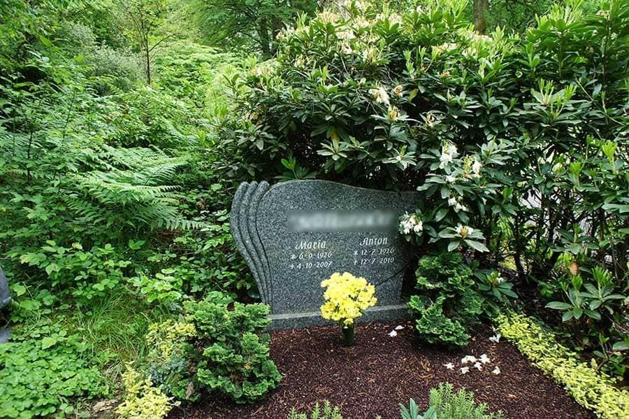 Ein Grab mit einer gelben Blume davor