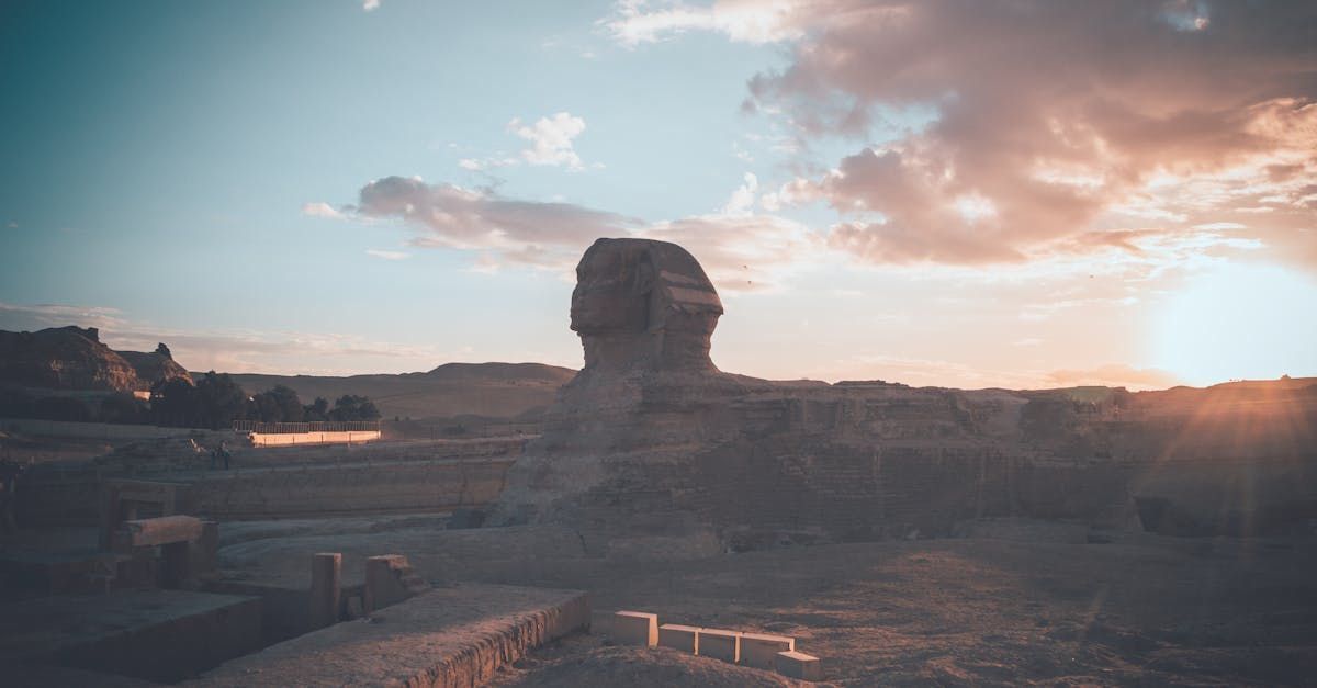 Egypt Sphinx, Giza Plateau, ancient monument, sunset, archaeological site