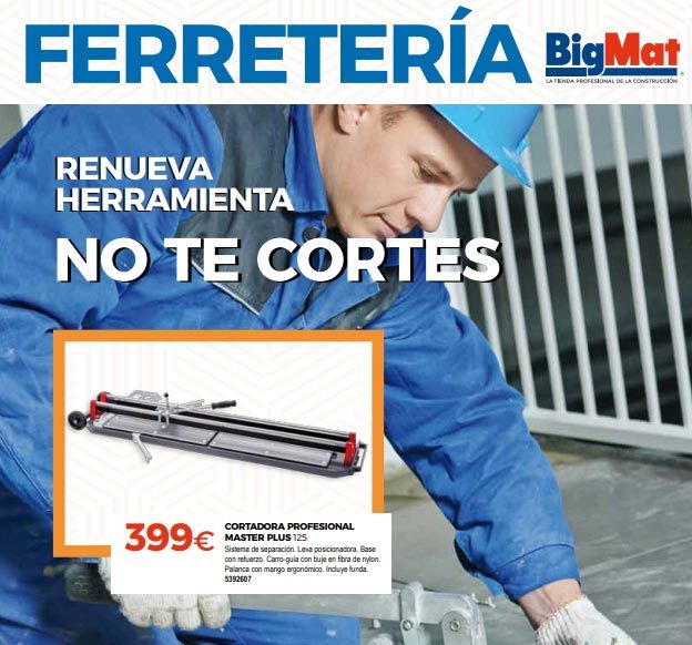 Un folleto de Ferretería Bigmat muestra a un hombre trabajando en una máquina.
