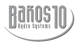 Un logotipo para los sistemas hidroeléctricos Banos 10 sobre un fondo blanco.