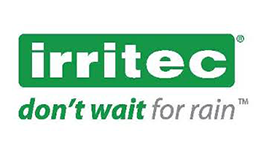 Un logo verde y blanco para irritec que dice no esperes a que llueva