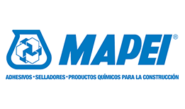Un logotipo de Mapei azul y blanco sobre un fondo blanco.